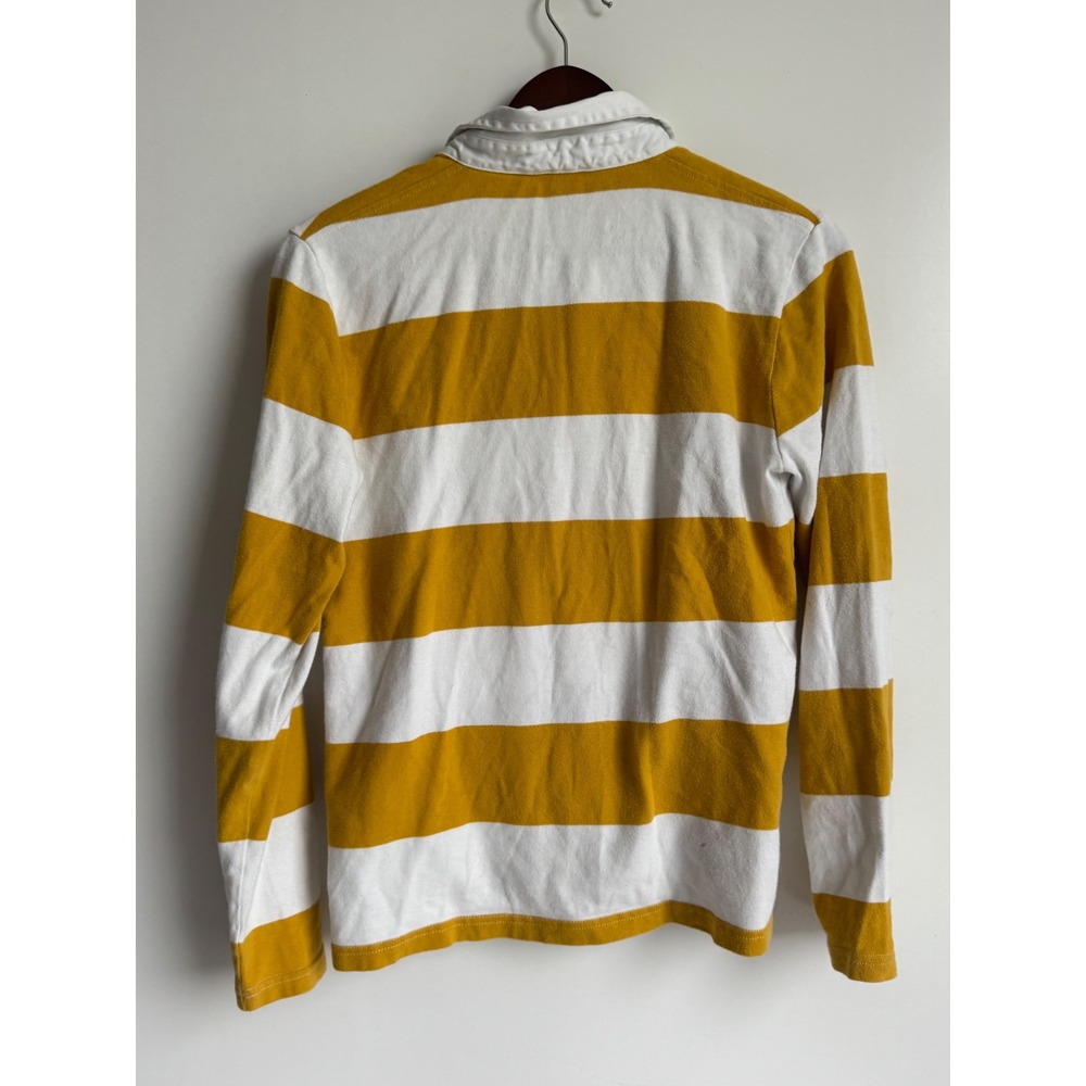 J.Crew Womens Striped Rugby Shirt Mustard Yellow White Preppy Size Medium boxy - Picture 4 of 8